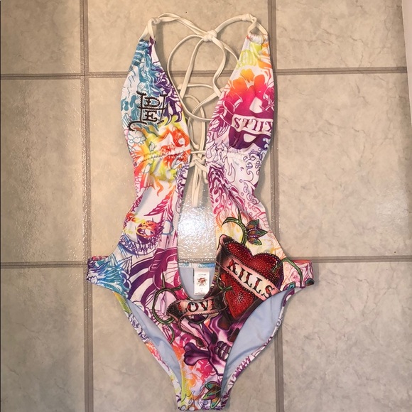 Ed Hardy One Piece Swimsuit Bandeau One Piece